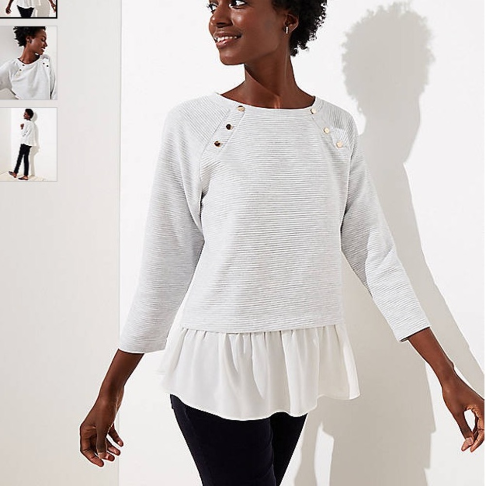 MIXED MEDIA SHOULDER BUTTON SWEATSHIRT